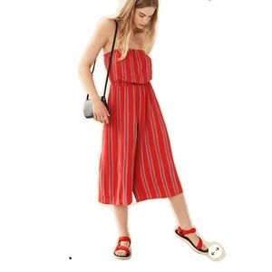 SILENCE +NOISE JACKSON STRAPLESS CULOTTE JUMPSUIT IN RED AND BLUE STRIPES SIZE S
